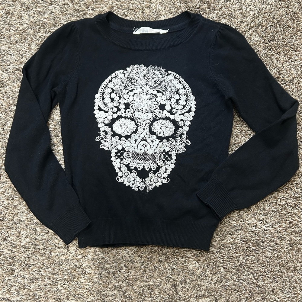 H&M Black Sweater with White Skull Design